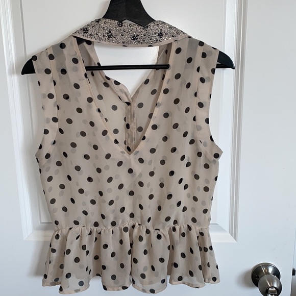 Material Girl Sheer Polka Dot Top With Studded Collar - Picture 4 of 10